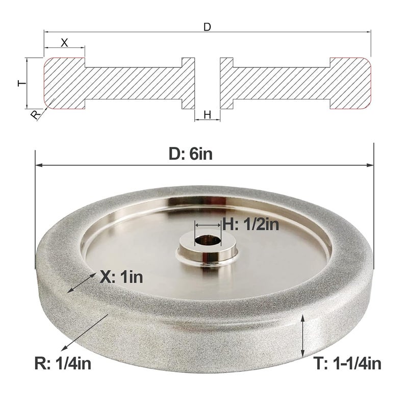 UF-SHARP 6 inch 4 in 1 CBN Grinding Wheel - 600 Grit x 1.25" Wide x 1/2" Bore (600 Grit) - Image 3